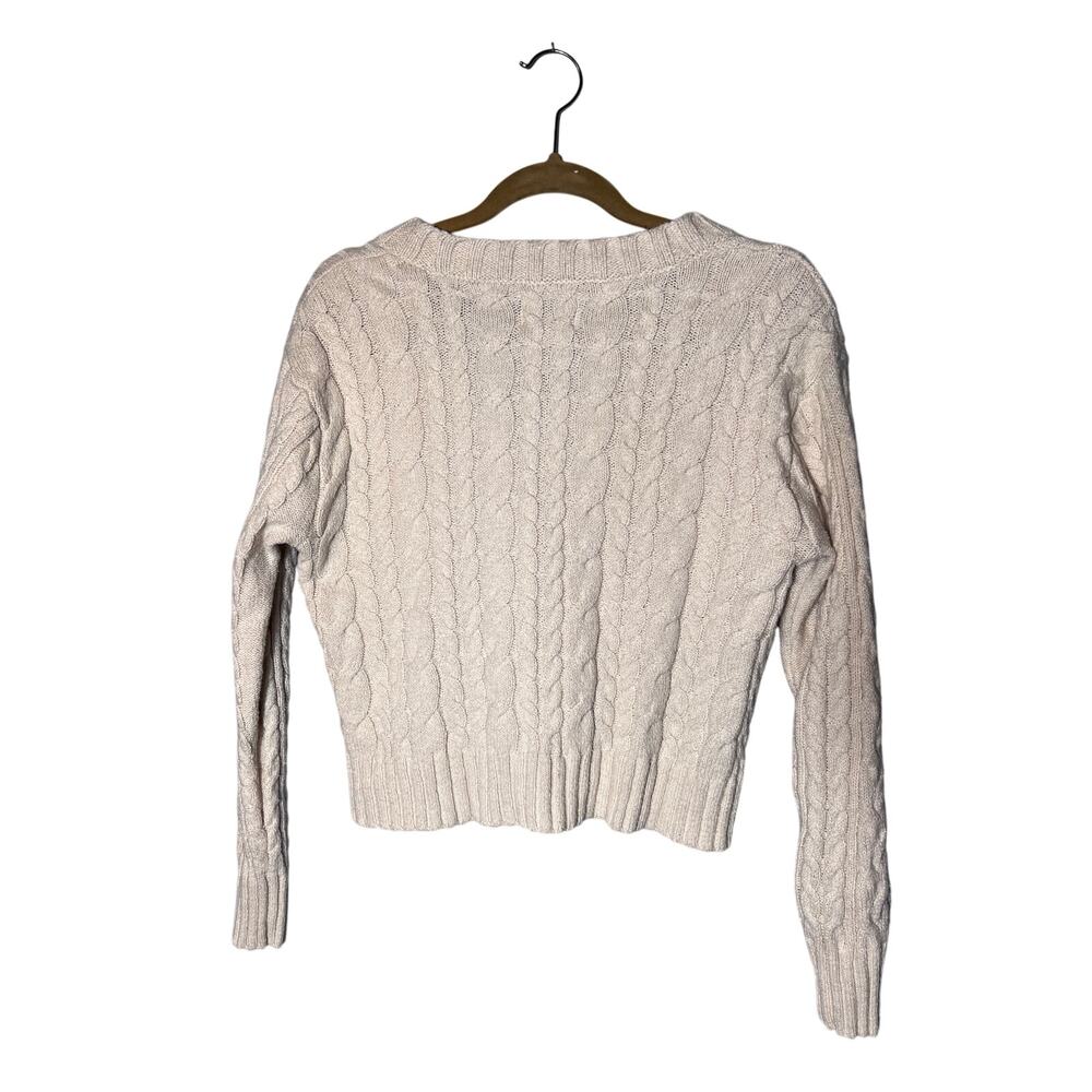 American Eagle Cable Knit Fisherman Cropped Y2K Cream Button Cardigan Sz Small - Picture 5 of 9